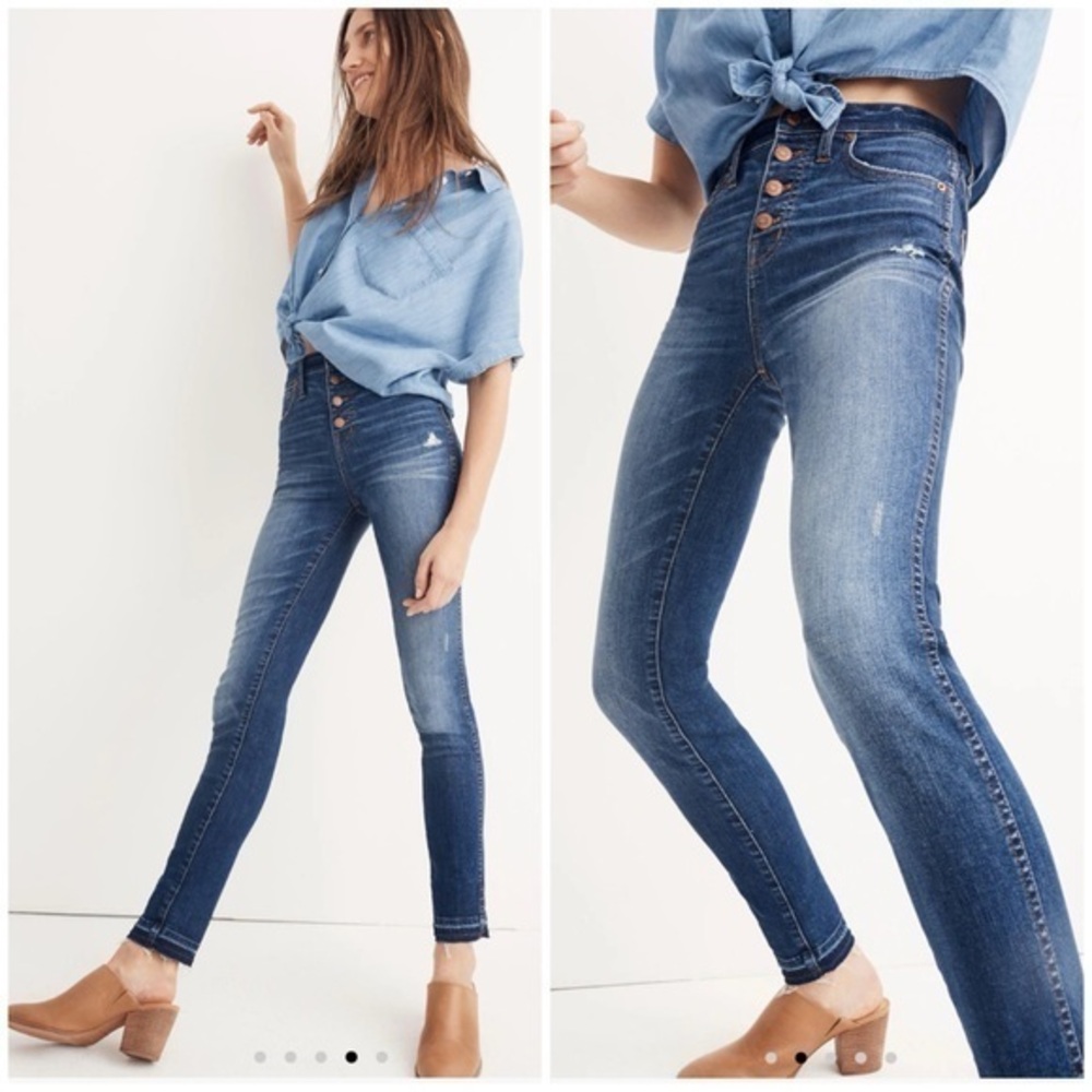 💋Madewell 10” high rise Women's Blue Skinny drop hem edition Jeans size 28